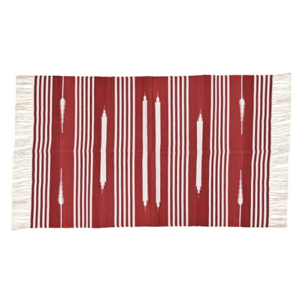 Cotton Rugs | Handwoven Red And White Patterned Cotton Rug With Fringes, 3′ x 5′ Cotton Rugs Cotton Rugs