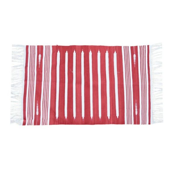 Cotton Rugs | Handwoven Red And White Stripe Minimalistic Cotton Rug With Fringes, 3′ x 5′ Cotton Rugs Cotton Rugs