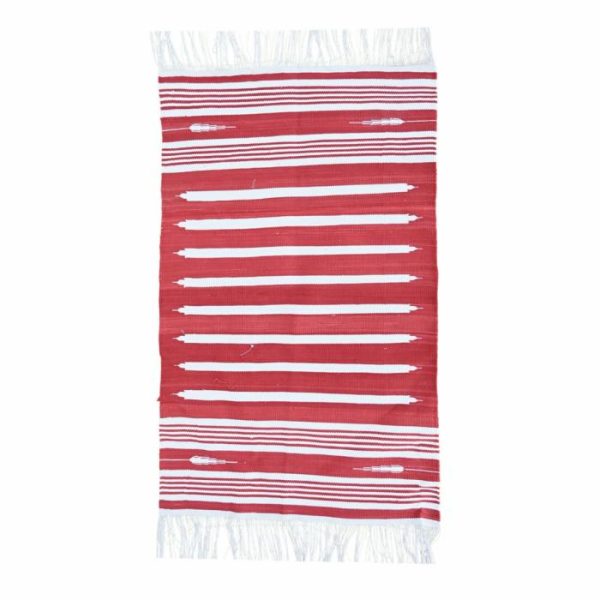 Cotton Rugs | Handwoven Red And White Stripe Minimalistic Cotton Rug With Fringes, 3′ x 5′ Cotton Rugs Cotton Rugs