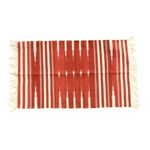 Cotton Rugs | Handwoven Red And White Stripe Patterned Cotton Rug With Fringes, 3′ x 5′ Cotton Rugs Cotton Rugs