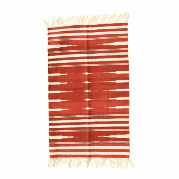 Cotton Rugs | Handwoven Red And White Stripe Patterned Cotton Rug With Fringes, 3′ x 5′ Cotton Rugs Cotton Rugs