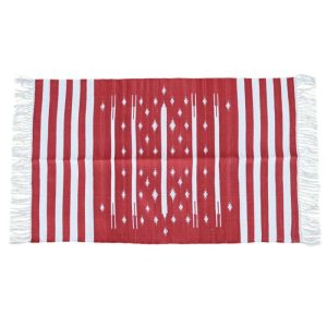 Cotton Rugs | Handwoven Red And White Stripe Traditional Cotton Rug With Fringes, 3′ x 5′ Cotton Rugs Cotton Rugs