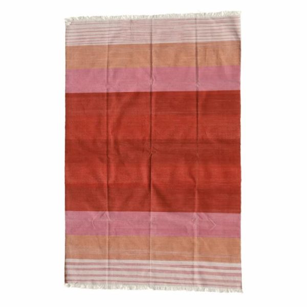 Cotton Rugs | Handwoven Red Ombre Cotton Rug With Fringes, 3′ x 5′ Cotton Rugs Cotton Rugs