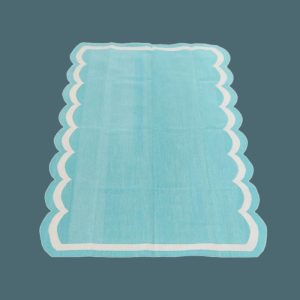 Cotton Rugs | Handwoven Reversible Cotton Scalloped Rug – Blue, 2′ x 3′ Cotton Rugs Cotton Rugs