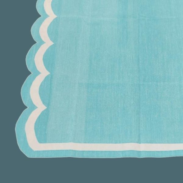 Cotton Rugs | Handwoven Reversible Cotton Scalloped Rug – Blue, 2′ x 3′ Cotton Rugs Cotton Rugs