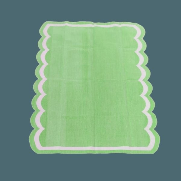 Cotton Rugs | Handwoven Reversible Cotton Scalloped Rug – Green, 2′ x 3′ Cotton Rugs Cotton Rugs