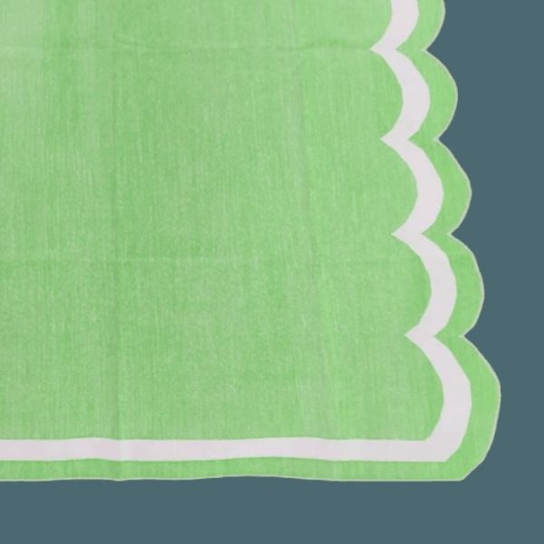 Cotton Rugs | Handwoven Reversible Cotton Scalloped Rug – Green, 2′ x 3′ Cotton Rugs Cotton Rugs