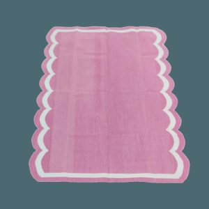 Cotton Rugs | Handwoven Reversible Cotton Scalloped Rug – Pink, 2′ x 3′ Cotton Rugs Cotton Rugs