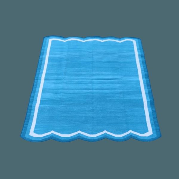 Cotton Rugs | Handwoven Scalloped Cotton Rug – Blue/White, 2′ x 3′ Cotton Rugs Cotton Rugs