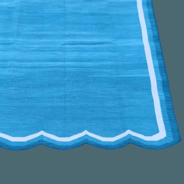 Cotton Rugs | Handwoven Scalloped Cotton Rug – Blue/White, 2′ x 3′ Cotton Rugs Cotton Rugs