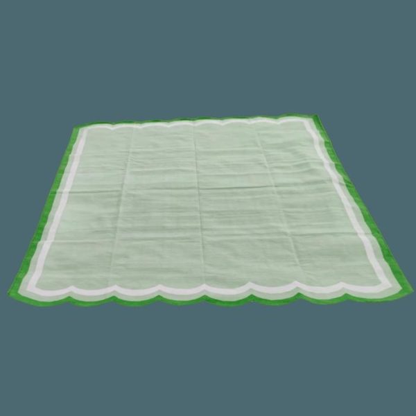 Cotton Rugs | Handwoven Scalloped Cotton Rug – Light Green, 2′ x 3′ Cotton Rugs Cotton Rugs