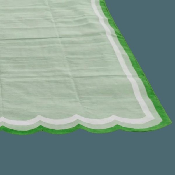 Cotton Rugs | Handwoven Scalloped Cotton Rug – Light Green, 2′ x 3′ Cotton Rugs Cotton Rugs