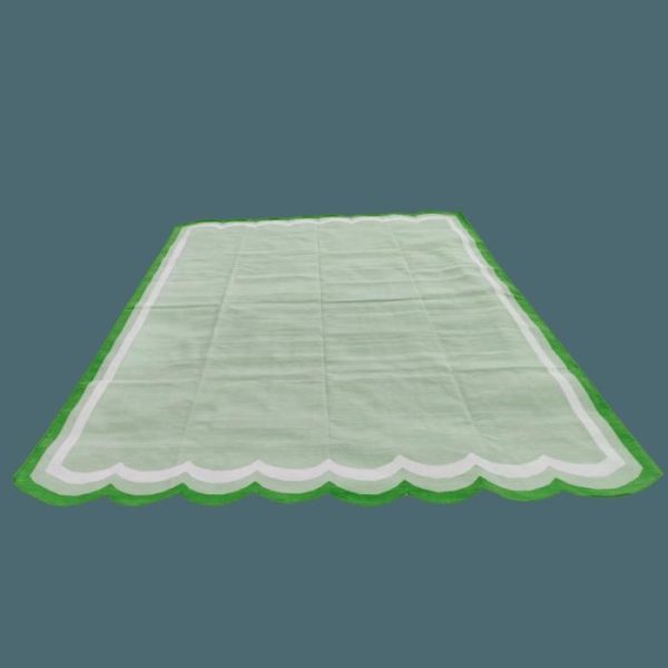 Cotton Rugs | Handwoven Scalloped Cotton Rug – Light Green, 2′ x 3′ Cotton Rugs Cotton Rugs