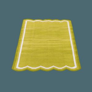 Cotton Rugs | Handwoven Scalloped Cotton Rug – Olive Green, 2′ x 3′ Cotton Rugs Cotton Rugs