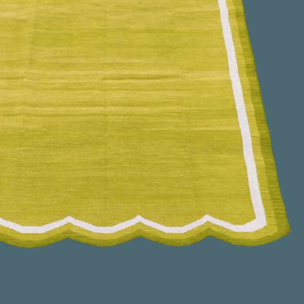 Cotton Rugs | Handwoven Scalloped Cotton Rug – Olive Green, 2′ x 3′ Cotton Rugs Cotton Rugs