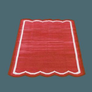 Cotton Rugs | Handwoven Scalloped Cotton Rug – Red, 2′ x 3′ Cotton Rugs Cotton Rugs