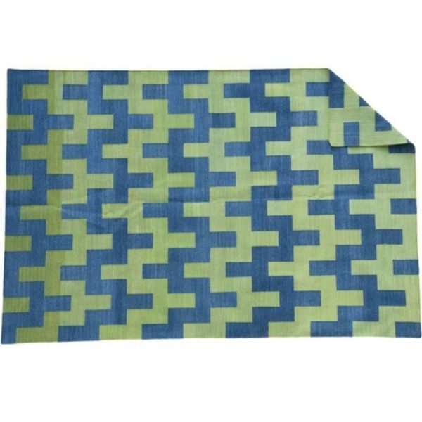 Cotton Rugs | Modern Organic Vegetable Dyed Indian Dhurrie Reversible Cotton Rug – Green, 2′ x 3′ Cotton Rugs Cotton Rugs