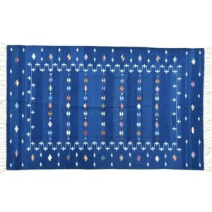 Cotton Rugs | Narita Natural Vegetable Dyed Indian Dhurrie Reversible Cotton Rug – Blue, 2′ x 3′ Cotton Rugs Cotton Rugs