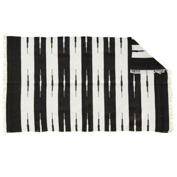 Cotton Rugs | Natural Vegetable Dyed Indian Dhurrie Reversible Cotton Rug – Black, 2′ x 3′ Cotton Rugs Cotton Rugs