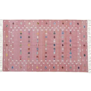 Cotton Rugs | Natural Vegetable Dyed Indian Dhurrie Reversible Cotton Rug – Blush Galaxy, 2′ x 3′ Cotton Rugs Cotton Rugs