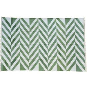 Cotton Rugs | Natural Vegetable Dyed Indian Dhurrie Reversible Cotton Rug – Chevron Green, 2′ x 3′ Cotton Rugs Cotton Rugs