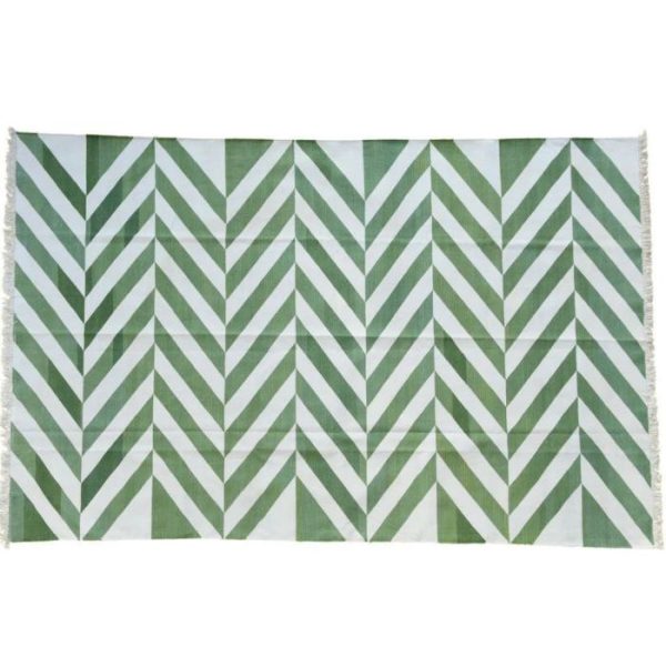 Cotton Rugs | Natural Vegetable Dyed Indian Dhurrie Reversible Cotton Rug – Chevron Green, 2′ x 3′ Cotton Rugs Cotton Rugs