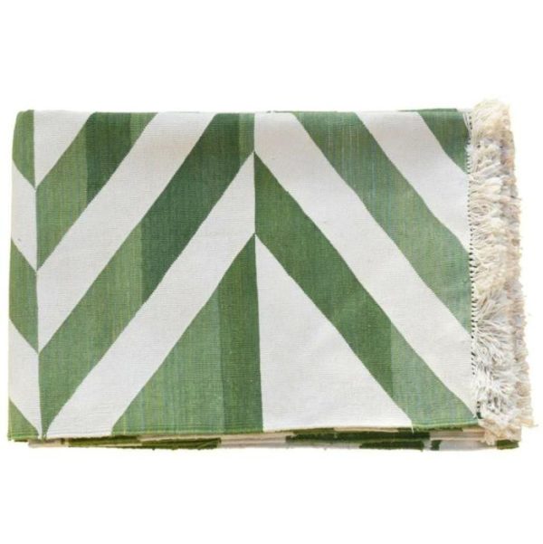 Cotton Rugs | Natural Vegetable Dyed Indian Dhurrie Reversible Cotton Rug – Chevron Green, 2′ x 3′ Cotton Rugs Cotton Rugs