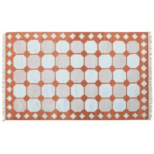 Cotton Rugs | Natural Vegetable Dyed Indian Dhurrie Reversible Cotton Rug – Diamond Apricot, 2′ x 3′ Cotton Rugs Cotton Rugs