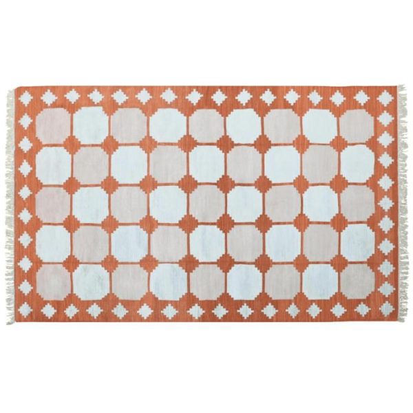 Cotton Rugs | Natural Vegetable Dyed Indian Dhurrie Reversible Cotton Rug – Diamond Apricot, 2′ x 3′ Cotton Rugs Cotton Rugs