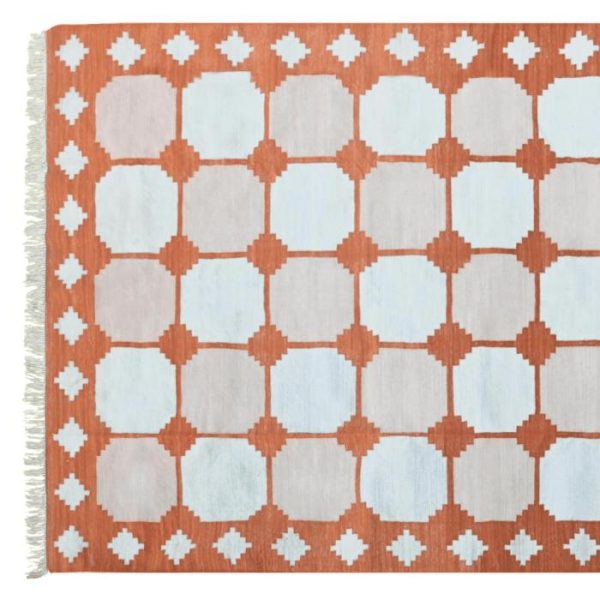 Cotton Rugs | Natural Vegetable Dyed Indian Dhurrie Reversible Cotton Rug – Diamond Apricot, 2′ x 3′ Cotton Rugs Cotton Rugs