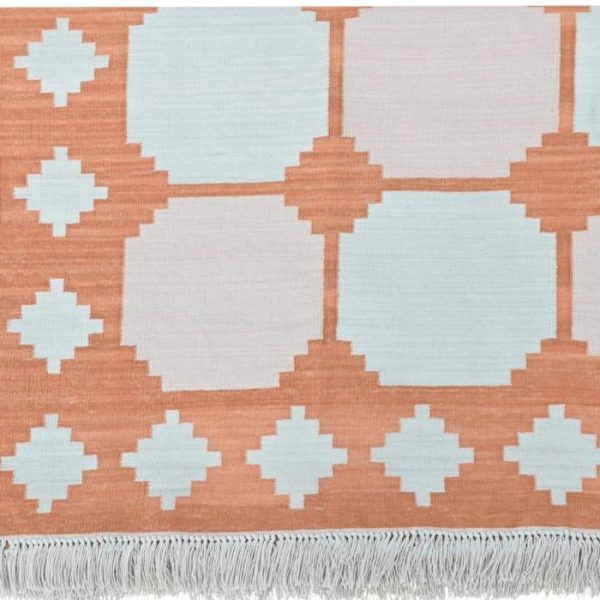 Cotton Rugs | Natural Vegetable Dyed Indian Dhurrie Reversible Cotton Rug – Diamond Apricot, 2′ x 3′ Cotton Rugs Cotton Rugs