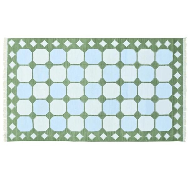 Cotton Rugs | Natural Vegetable Dyed Indian Dhurrie Reversible Cotton Rug – Diamond Green, 2′ x 3′ Cotton Rugs Cotton Rugs