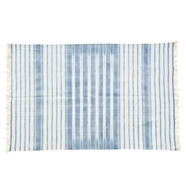 Cotton Rugs | Natural Vegetable Dyed Indian Dhurrie Reversible Cotton Rug – Light Indigo, 2′ x 3′ Cotton Rugs Cotton Rugs