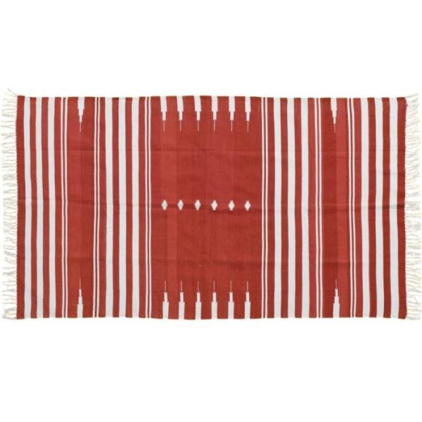 Cotton Rugs | Natural Vegetable Dyed Indian Dhurrie Reversible Cotton Rug – Red, 2′ x 3′ Cotton Rugs Cotton Rugs