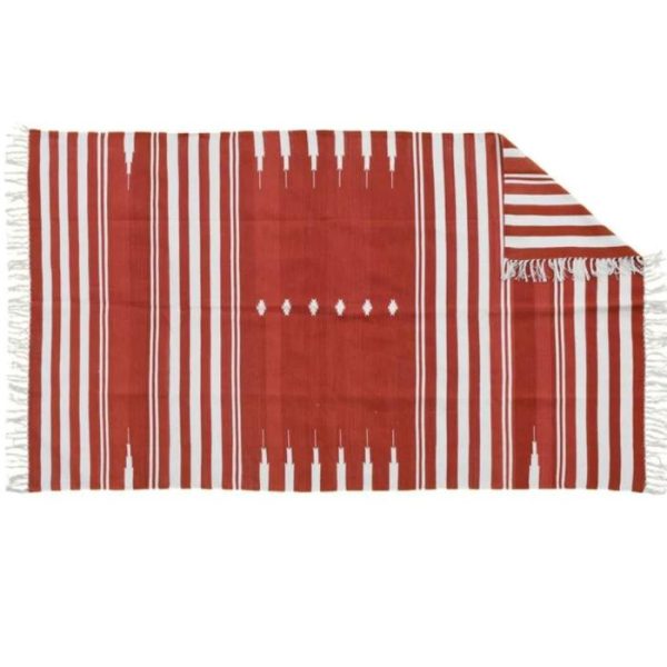 Cotton Rugs | Natural Vegetable Dyed Indian Dhurrie Reversible Cotton Rug – Red, 2′ x 3′ Cotton Rugs Cotton Rugs