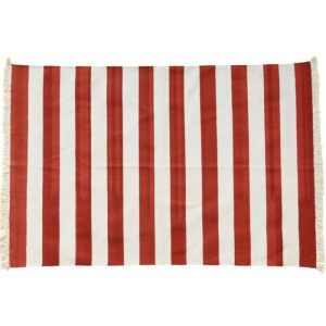 Cotton Rugs | Natural Vegetable Dyed Indian Dhurrie Reversible Cotton Rug – Red Stripe, 2′ x 3′ Cotton Rugs Cotton Rugs