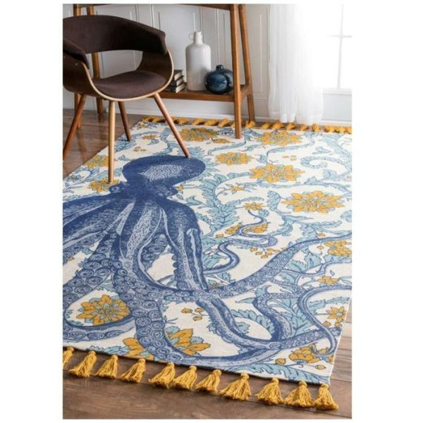 Cotton Rugs | Nuloom Thomas Paul Printed Flatweave Cotton Giant Octopus Area Rug Cotton Rugs Cotton Rugs