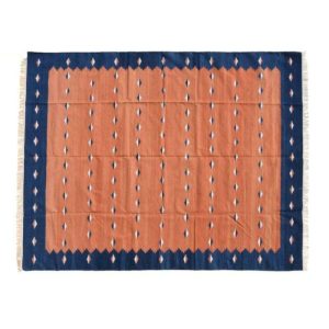 Cotton Rugs | Organic Vegetable Dyed Indian Dhurrie Reversible Cotton Rug – Burnt Orange, 2′ x 3′ Cotton Rugs Cotton Rugs