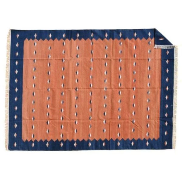 Cotton Rugs | Organic Vegetable Dyed Indian Dhurrie Reversible Cotton Rug – Burnt Orange, 2′ x 3′ Cotton Rugs Cotton Rugs