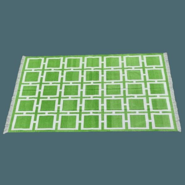 Cotton Rugs | Vegetable Dyed Indian Dhurrie Cotton Rug – Green Medina Square, 2′ x 3′ Cotton Rugs Cotton Rugs