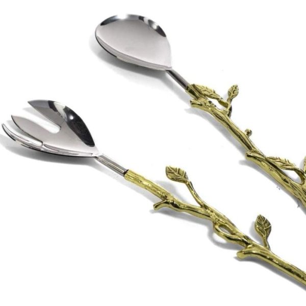 Dinnerware | Brassed Stainless Steel Leaf Fork & Spoon Salad Server Set Dinnerware Dinnerware