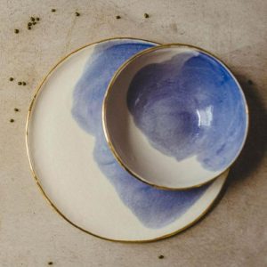 Dinnerware | Hand Crafted Gold Trim Porcelain Blue And White Tableware, Dining Plate Dinnerware Dinnerware