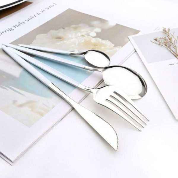 Dinnerware | Kyoto 24-Piece Cutlery Set In Polished Steel With Enamel Handle Dinnerware Dinnerware