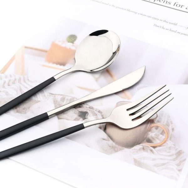 Dinnerware | Kyoto 24-Piece Cutlery Set In Polished Steel With Enamel Handle Dinnerware Dinnerware