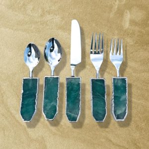 Dinnerware | Set Of 5 Pieces Green Agate Cutlery Dinnerware Dinnerware