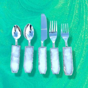 Dinnerware | Set Of 5 Pieces White Agate Cutlery Dinnerware Dinnerware