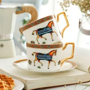 Dinnerware | Vintage Bright Horse Bone China Mug And Saucer Set Dinnerware Dinnerware