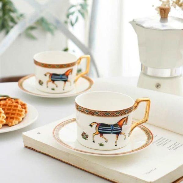 Dinnerware | Vintage Bright Horse Bone China Mug And Saucer Set Dinnerware Dinnerware