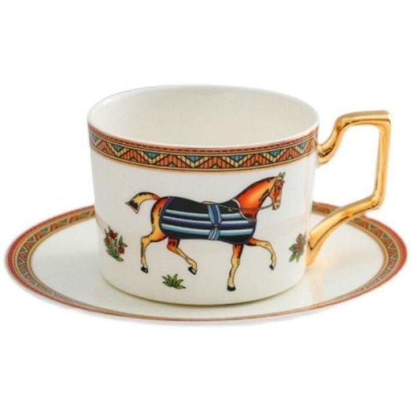 Dinnerware | Vintage Bright Horse Bone China Mug And Saucer Set Dinnerware Dinnerware