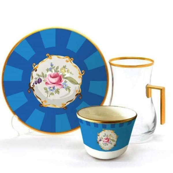 Drinkware | 18 Pieces Royal Blue With Flowers Luxury Porcelain Dinnerware Dinnerware Dinnerware